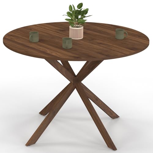 IDMarket Alix – Mesa de comedor redonda para 6 personas, diseño de araña de nogal (110 cm)