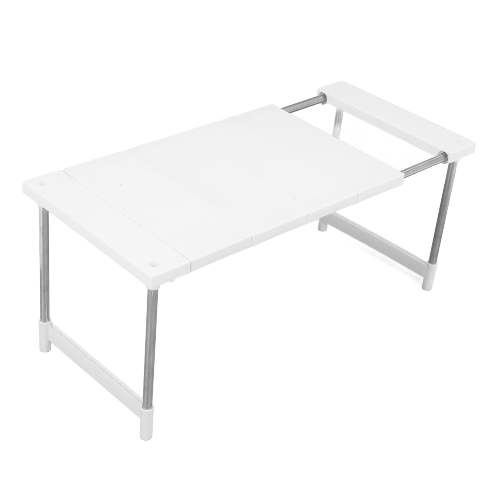 IMIKEYA Organizer Cucina Estensibile Bianco Doppio Ripiano in Acciaio Inossidabile e Superficie Liscia, Lunghezza Regolabile Ganci per Organizzare Utensili e Spezie