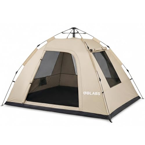 Golabs CT3 2 Person Instant Camping Tent, 1-Minute Setup by Pre-Attached Pole, 4 Side Mesh & Door Ventilation, Lightweight 4.8lbs Portable Design with Carry Bag, Inner Storage Pockets & Hooks for Park
