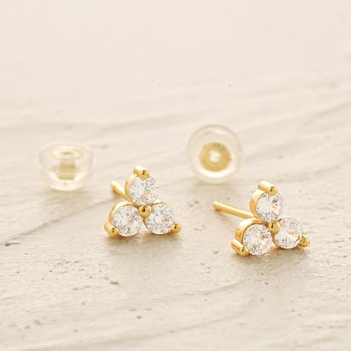 MYEARS Women Trio Earrings Gold Flower Stud Three-stone 14K Small Simple Hypoallergenic Everyday Jewelry4