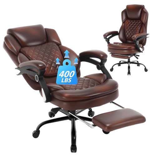 linting 400lbs Reclining Office Desk Chair with Footrest, Plus Size Comfortable Big Tall Brown...
