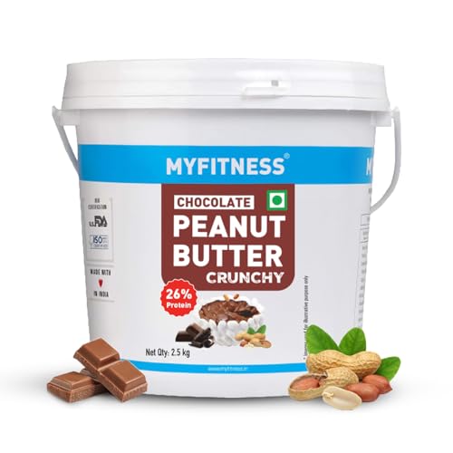 MYFITNESS Peanut Butter Chocolate Spread Crunchy 2.5kg | 23g Protein & 9g Fiber | Tasty & Healthy Nut Butter Spread for Breakfast & Snacks | Cholesterol Free | Zero Trans Fat | Crunchy Peanut Butter