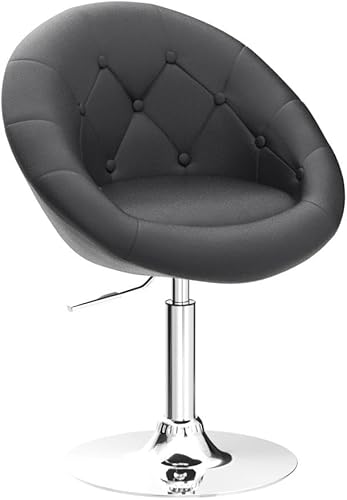 Miniatura 5 de Giantex Silla giratoria redonda de tocador, silla de maquillaje inclinable de altura ajustable con respaldo, silla de belleza para sala de