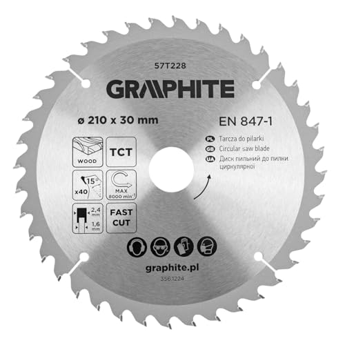 GRAPHITE Widia Lame de Scie Circulaire - Lame de Scie en Carbure pour Bois, Panneau de Particules, MDF, Contreplaqué et Aluminium - Coupes Précises, Y Compris, Anneaux de Réduction, Propre et Rapide