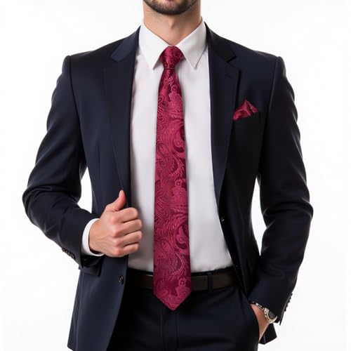 Image of DiBanGu Extra Long Tie for Men 63 inch XL Silk Necktie Set | Pocket Square and Cufflinks, Big and Tall, Jacquard Woven, Gift Box, Paisley /Plaid /Solid /Striped, for Weddinng Party Business