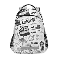 Vftphvr Bookbag Backpack for Teen Knapsack Grade Schoolbag Laptop iPad Tablet Rucksack Girls Boys Students Daypacks with Pockets Print London landmark England Flag Bus Telephone Booth