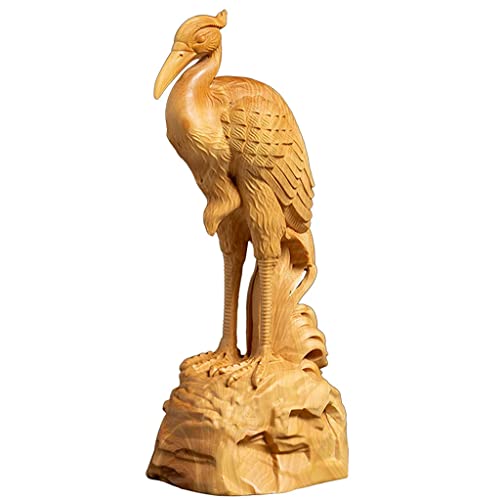 Bouddha 18cm bois de buis et sculpture de grue pour déco zen maison