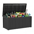 LAUSAINT HOME 230 Gallon Resin Deck Box, Package Delivery Box with Lockable Lid, Waterproof Outdoor Storage Box For Garden Tools, Patio Cushions(230 Gallon,Black)