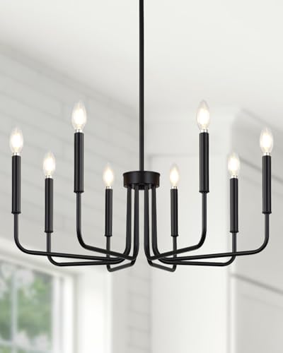 Yunnix 8 Light Black Chandelier for Dining Room Light Fixture,