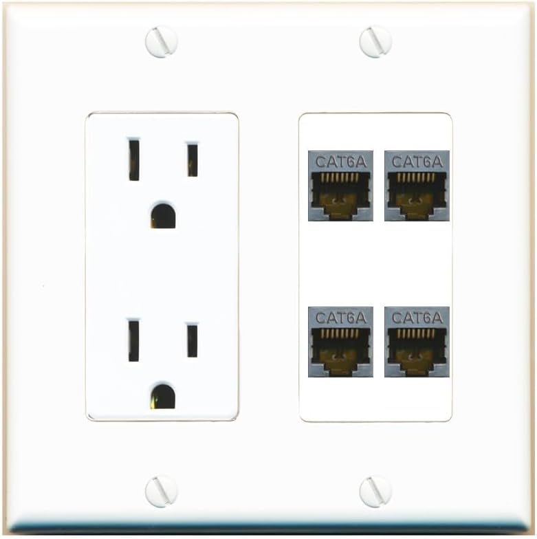 RiteAV - 4 Port Cat6A Ethernet Wall Plate - Outlet [Stainless/Gray]
