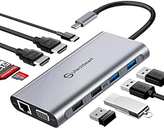 USB C Hub, Docking Station, UtechSmart 11 in 1 Triple Display USB C Hub Dual 4K HDMI, VGA, 100W PD Charging Port, SD TF Card Reader, 4 USB Ports USB-C Dock Compatible for MacBook, Other USB C Laptops