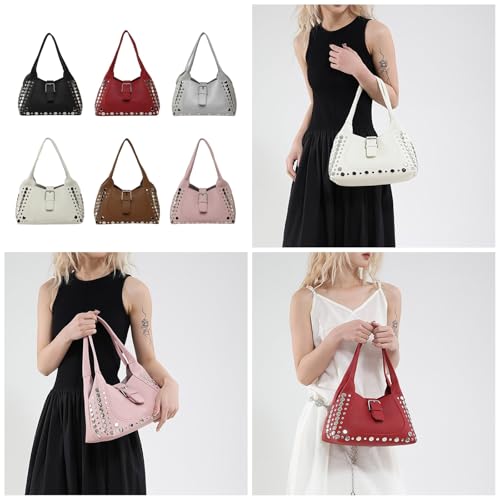 Vintage Shoulder Bag With Studded Design PU Leather Underarm Bags Casual Bucket Handbag For Trendy Women And Teens Casual Day2