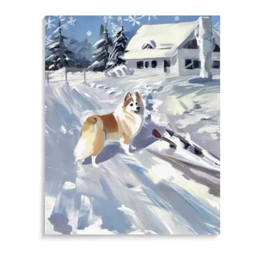 DIY Paint by Number for Adults Beginner American Eskimo Dog Paint by Number on Canvas DIY Oil Painting for Gift Home Wall Decor 12x16inch(30x40cm) Frameless