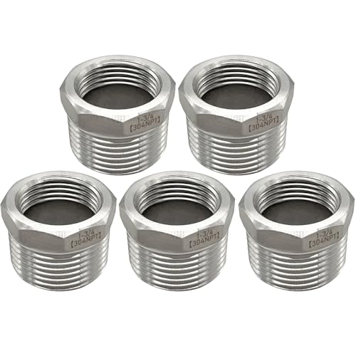 Beduan Stainless Steel Reducer Hex Bushing 1\" Male NPT to 3/4\" Female NPT Reducing Cast Pipe Adapter Fitting for Air Water Gas Fuel(Pack of 5)