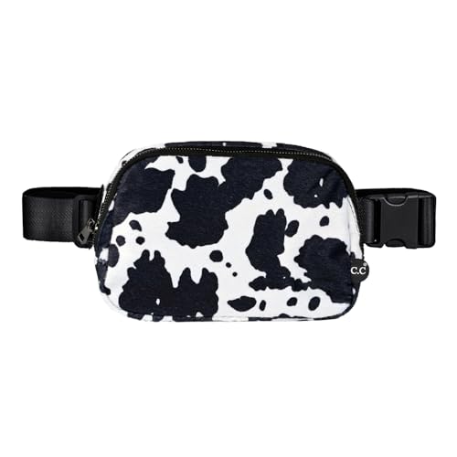 C.C Belt Bag for Women – Quilted Fanny Pack Crossbody Waist Bag with Adjustable Strap, Fashion Gift Idea (Cow Pattern-Black)