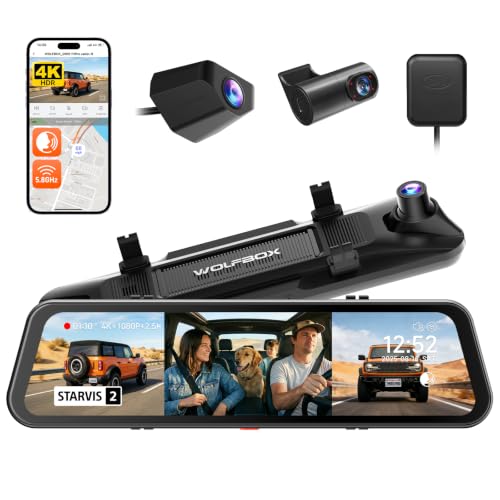 Image of WOLFBOX G900 Tripro Cabin-N 3 Channel 4K Mirror Dash Cam, 4K+1080P+2.5K Front Inside Rear View Mirror Camera, 8MP STARVIS 2 IMX678 Night Vision, 12 inch Smart Screen, 5.8G WiFi (SD Card Not Included)