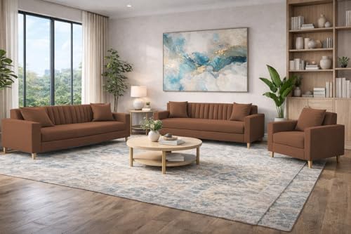 Image of Casaliving Garcia 3+2+1 Seater Sofa Set for Living Room (Brown Colour) Premium Fabric Sofa