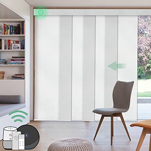 Yoolax Costom smart panel track blinds,motorized sliding panel blinds works with Alexa,fabric blackout vertical blinds for glass doors.hanging room divider,patio doors,sliding door blinds,closet doors