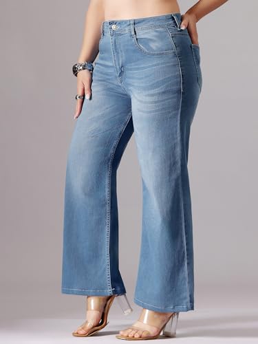 Image of Miss Chase A+ Women's High Rise Regular-Length Stretchable Denim Wide-Leg Shaping Jeans