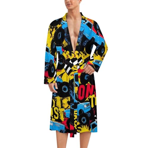 UTRSIFB Luxury Ultra Soft Warm Robes Fashion Bathrobe With Spacious Pockets For Men Monster Truck Car