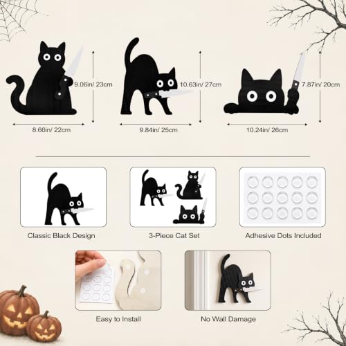 Lucky Merit Black Cat Halloween Decor, 3 Pcs Wooden Cat Kitchen Wall Art - image 3