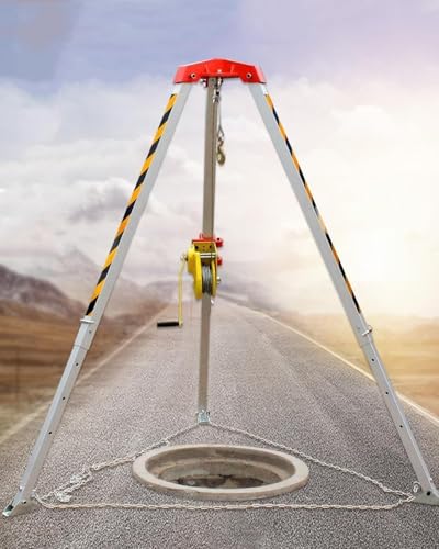 Trípode de Rescate de alcantarillado con cabrestante de 1200 LB, Equipo de detención de caídas y elevación en Espacios confinados para Rescate de pozos de Registro y Aguas residuales, Equipo