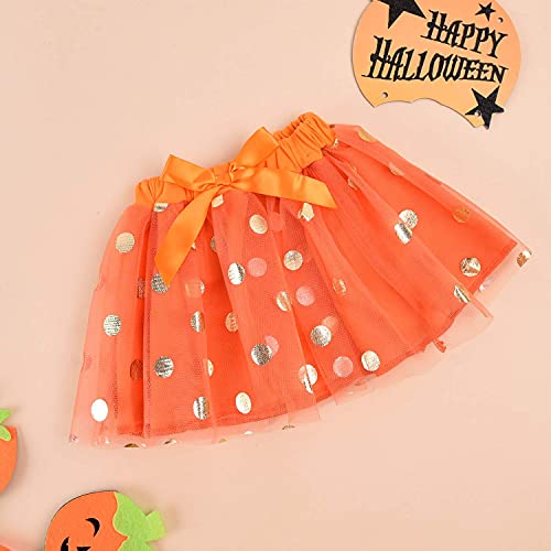 My First Halloween Baby Girl Outfit 3Pcs Pumpkin Bodysuit + Tulle Skirt + Bow Headband Clothes Set (White & Orange, 0-3 Months) #TOP6
