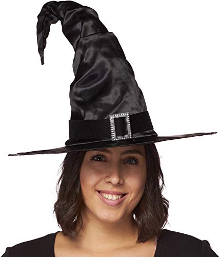 HMS Satiny Witch HAT W/BUCKLE-16 HIGH, Black, one Size
