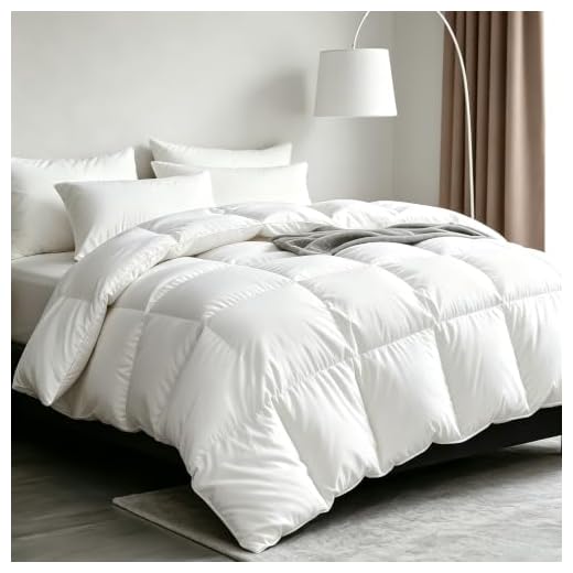 Feather Down Comforter King Size, All Seasons Duvet Insert, 100% Egyptian Cotton Fabric, Ultra-Soft Premium 750 Fill Power Feathers/Down Blend Bed Comforter, Ivory White, 106x90