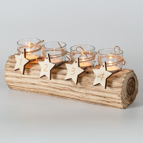 Romadedi Adventskranz Holz Länglich Kerzenhalter：mit 4 Glas...