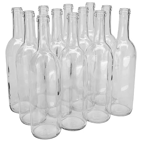 North Mountain Supply 750ml Glass Bordeaux Wine Bottle Flat-Bottomed Cork Finish - Case of 12 - Flint/Clear Cover