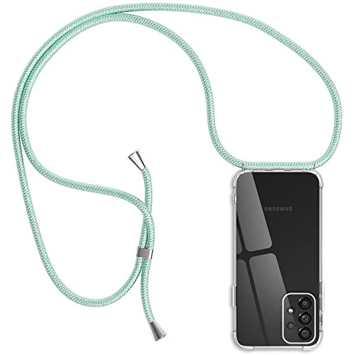 Funda con Cuerda Compatible con Samsung Galaxy A53 5G, Transparente Silicona Carcasa con Colgante para Samsung A53 5G, E-Lush Suave TPU Case con Ajustable Correa Collar Protector Case Menta Verde Cover