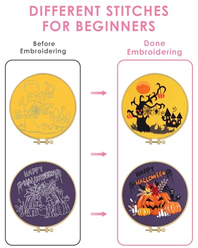 Image of TINDTOP Halloween Embroidery Kit for Adult, Embroidery Kit for Beginners | Include Embroidery Cloth Hoops Threads for Craft Lover Hand Stitch with Embroidery Skill Techniques