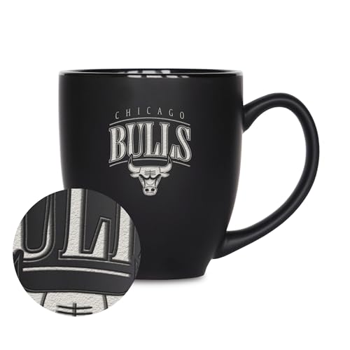 Rico Industries NBA Basketball Chicago Bulls Alternate 1 15oz Laser Engraved Matte Black Ceramic Bistro Mug - for Hot or Cold Drinks