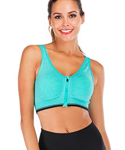 Women's Zip Front Sports Bra - Seamless Wirefree Post Surgery Bra Racerback Workout Gym Yoga Bras With Removable Pads #TOP3
