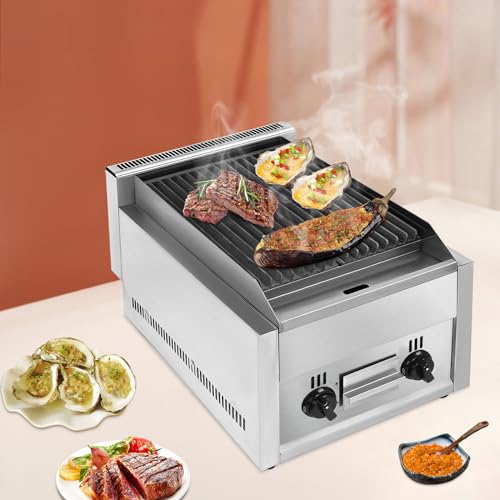 21" Gas Grill, Commercial Charbroiler LPG Gas Countertop Char Broiler Grill 2 Burner Gas Propane Flattop BBQ Stove BBQ Grill Indoor Gas Griddle for Restaurant 150x380 mm