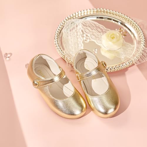 Image of PHIRAMIN Toddler Flower Girl Glitter Dress Shoes Little Girl Ballet Flats Bow Wedding Party