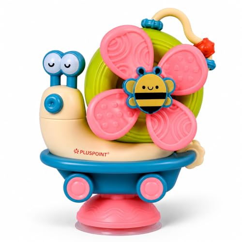 Image of PLUSPOINT 5-in-1 Baby Suction Spinner Toy Montessori Toys for Toddler Interactive Learning Set with Rattle and Sensory Play, Kids Travel Toys 6-12-18 Months Boy Girl Newborn Birthday Gift