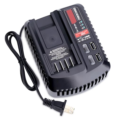 V20 Battery Fast Charger CMCB104 Replacement for Craftsman V20 20V max Lithium Battery Charger for CMCB201 CMCB202 CMCB204 CMCB205 CMCB206 with 2 USB Ports