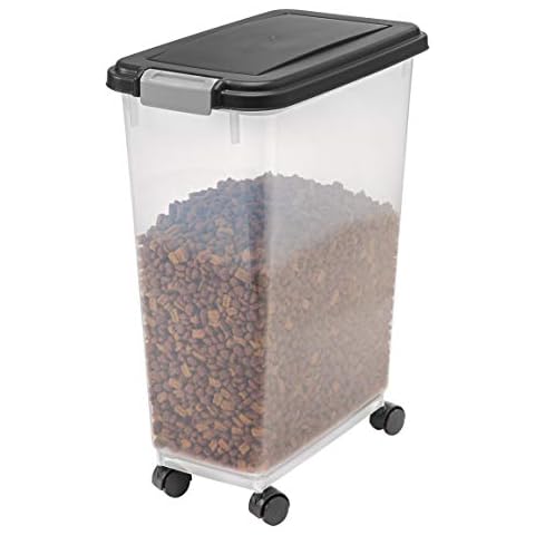IRIS USA 35Lbs./47Qt. WeatherPro Airtight Pet Food Storage Container with Attachable Casters Cover