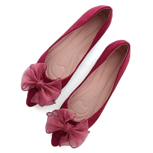 Image of SAILING LU Womens Bowknot Ballet Flats Pointy Toe Suede