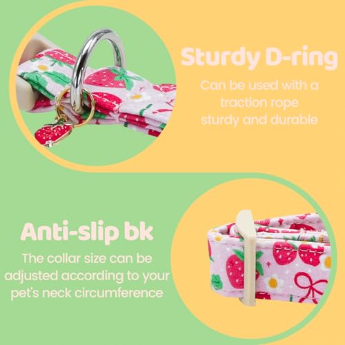 Image of Dog Collars, Spring Red Strawberry Print Pet Collar Holiday Cute Durable Adjustable Pendant Gift Collar with Quick Release Plastic Buckle for Medium Dogs