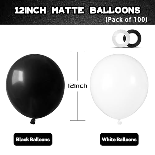 Image of 100pcs Black and White Balloons 12 Inch Thickened Latex Balloons for Birthday Wedding Graduation Party Decorations (Black White balloon)