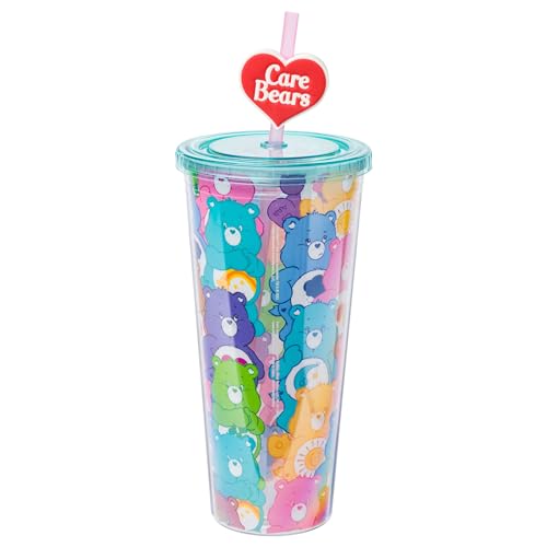 Image of Silver Buffalo Care Bears Rainbow, Plastic Cold Cup, 24oz | Cheer, Share, Wish, Good Luck, Grumpy, Friend, Bedtime, Harmony, Love-A-Lot, Lid, Straw Topper, Funshine, 0.71 Liters