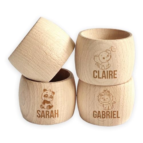 Grand Rond de Serviette en Bois gravé - Animaux Sauvages - Cadeau personnalisé - Arts de la Table
