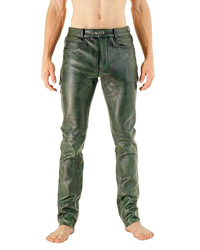 Bockle® Big Cheeker Green Leather Pants Men Jeans