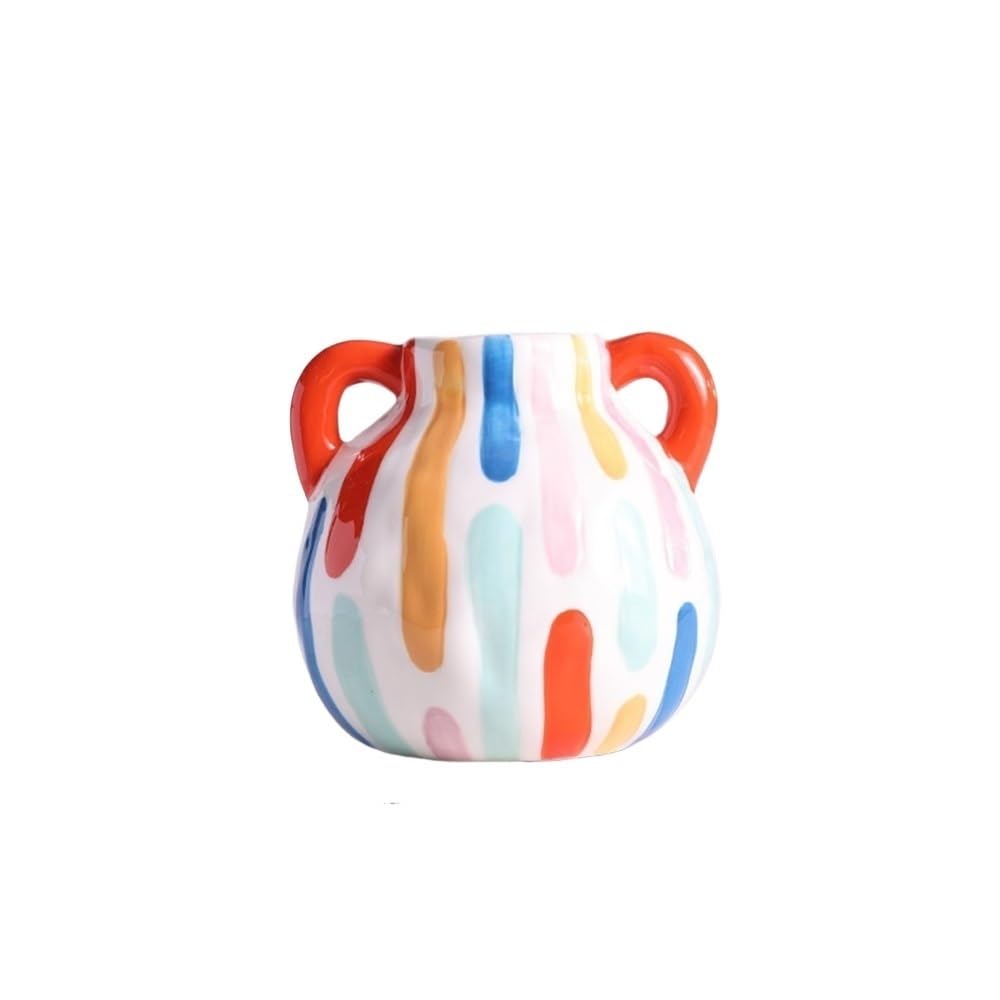flower vase Small Ceramic Vase Vertical Stripes Cute Round Flower Arrangement Furniture Decoration