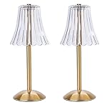 Cordless Table Lamps for Home,Table,Dining Room, Gold Rechargeable Lamps, USB Charge 12'' Tall LED Brass Portable Outdoor Indoor Table Lamp with Built-in Dimmer (Pack2 Gold Flower Lamp)