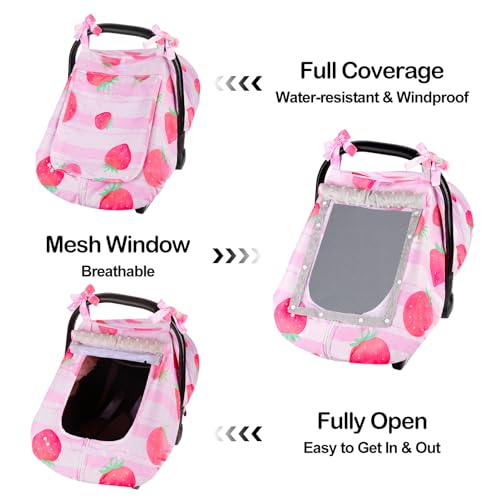 Image of FIOBEE Baby Car Seat Cover, Car Seat Covers for Babies Infant Car Seat Canopy with Breathable Mesh Window Waterproof Carseat Cover for Babies Boy Girl 4 Seasons