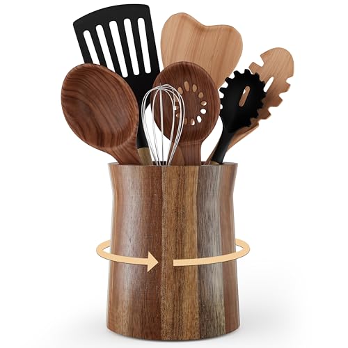 Acacia Wood Utensil Holder with 360° Rotation